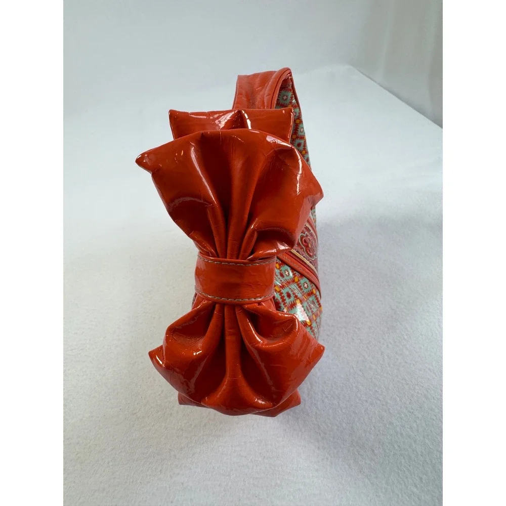 Y2K Retro Vera Bradley Women Small Frill Hobo‎ Bag Red Bow Geometric Laminated